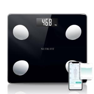 NUTRI FIT Scale for Body Weight Digital Bathroom Smart Scale with Bluetooth for BMI, Body Fat, Muscle Mass, 20 Body Composition Analyzer Health Monitor Sync Apps 330lbs, Batteries Included (Inky Black)