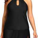 Yonique Women Two Piece Plus Size Tankini with Skirt Tummy Control Bathing Suits High Neck Swimsuits.22