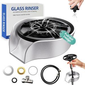 Glass Rinser for Kitchen Sink, High Pressure 360 Degree Rotating Spout Glass Rinser with Pull-out Spray Gun Design, Glass Cup Cleaner Sink Attachment Washer Baby Bottle, Glass Cup, Glass (Silver) Glass Rinser for Kitchen Sink, High Pressure 360 Degree Rotating Spout Glass Rinser with Pull-out Spray Gun Design, Glass Cup Cleaner Sink Attachment Washer Baby Bottle, Glass Cup, Glass (Silver)