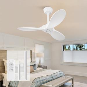 KBZZ 36 Inch White Ceiling Fan without Light,6 Speeds,Reversible Silent DC motor,3 ABS Blades,Modern Ceiling Fan No Light,Ceiling Fan with Remote for Indoor Outdoor Farmhouse Bedroom Patio Office
