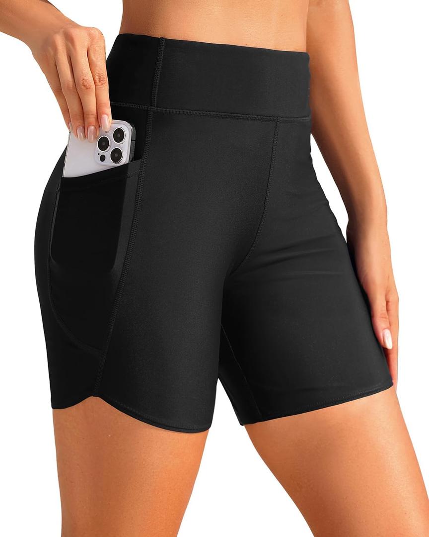 Daci Women High Waisted Swim Shorts - 3"/5"/7" Bathing Suit Short with Pockets Liner Tummy Control Swimsuit Bottom Boy Short