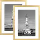 ENJOYBASICS 12x16 Picture Frame, Display Poster 9x12 with Mat or 12 x 16 Without, Wall Gallery Photo Frames, Gold, 2 Pack