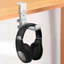 Foldable Headphone Stand Hanger Holder, Universal Headphone Clamp Hook, Under Desk, Save Space, Aluminum, Platinum Silver