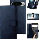 DuckSky compatible with Google Pixel 10 Pro XL 6.8" Genuine Leather Wallet caseRFID Blocking4 Credit Card HolderReal LeatherFlip Book Phone case Cover Women Men for Pixel 10 ProXL case Dark Blue
