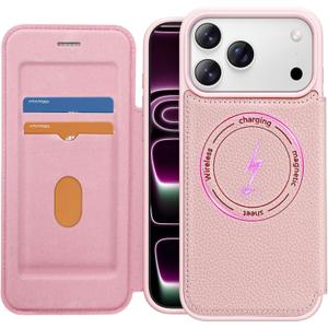 ATATOO for iPhone 17 Pro Max Wallet Case with Card Holder (Store 2 Cards), [Compatible with MagSafe] & RFID Blocking, Women Men Cute Magnetic Phone Cover for iPhone 17 Pro Max 6.9" 2025, Pink