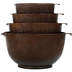 BoxedHome 4 Quart Large Plastic Mixing Bowls, Microwave Safe Mixing Bowl Set with Pour Spout, Nesting Bowls for Space Saving Storage(coffee)