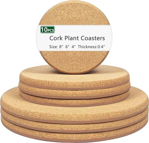 3 Sizes Cork Plant Coasters, 4/6/8 Inch Double Layers Thickened Cork Plant Mats, 10 Pcs Cork Coasters for Plants, Plant Coasters for House Plants