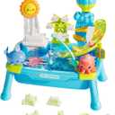 CUTE STONE Water Table for Toddlers with Electric Water Pump, Slides, Sand Molde, Play Sink, Fishing Game Table Summer Beach Outdoor Toys for Boys & Girls