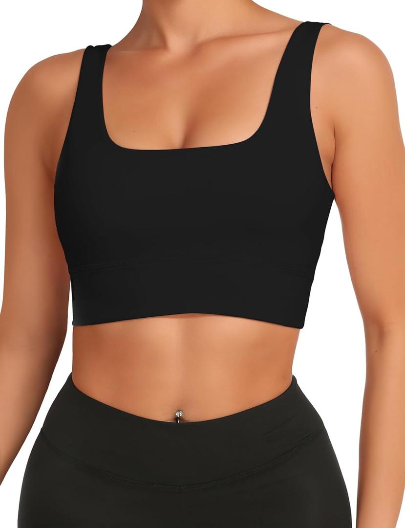 Buauty Sports Bras for Women, High Support Molded Cup Scoop Neck U Back Crop with Padding, Workout Push up Compression Bralettes with Built, Open Back Gym Athletic Bras Black, M
