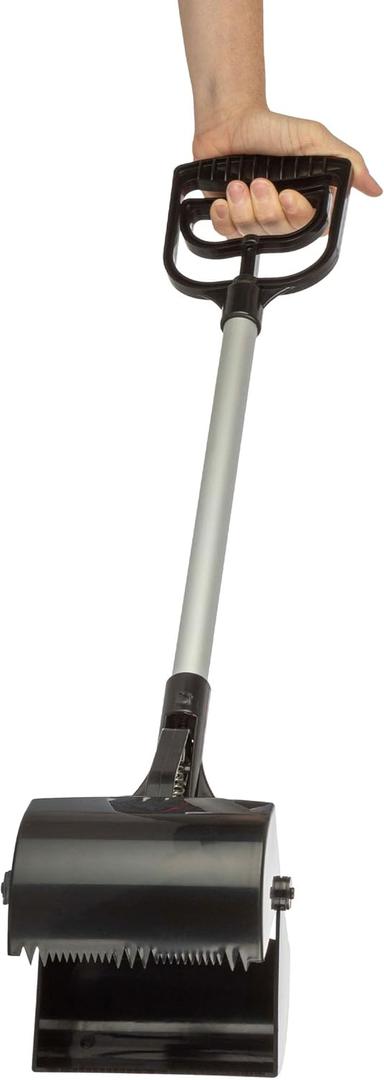 LongHandle Pet Pooper Scooper for Dogs & Cats - OneHand Gripper Waste Picker Outdoor & Indoor Poop Scoop with Serrated Jaws - Aluminum & Plastic Sanitary Pet Waste Cleanup Tool by PETMAKER (Black)