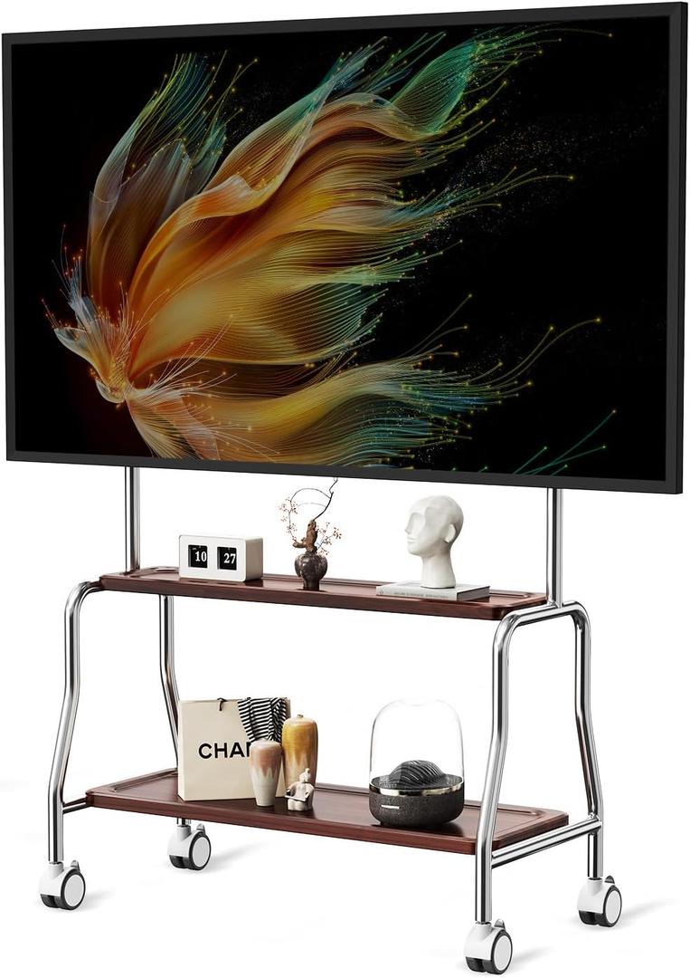Mobile TV Cart Easel Rolling TV Stand for 32 to 75 Inch LCD LED OLED Flat Panel Screens, Stainless Steel Portable Floor TV Stand with Locking Wheels Hold Up to 110 Lbs Max VESA 600x400mm