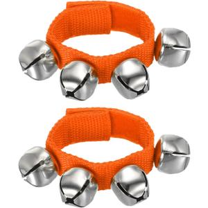 PATIKIL 2pcs Wrist Bells, Jingle Bells Ankle Bells Wrist Bells Bracelet Percussion Instruments Musical Rhythm Band 4 Silver Bells for Party Christmas, Orange