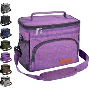 ExtraCharm Insulated Lunch Bag for Women/Men - Reusable Lunch Box for Office Picnic Hiking Beach - Leakproof Cooler Tote Bag Organizer with Adjustable Shoulder Strap for Adults - Purple