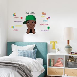 Black Boy Wall Decal Peel and Stick, Positive Inspirational Quote Wall Decals African American Wall Stickers for Boys Bedroom Playroom Classroom Kids Room Nursery Wall Decor Sticker, Kind Boy