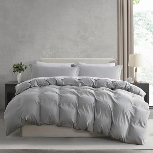 Nestl Light Grey Duvet Cover Full Size - Soft Double Brushed Full Size Duvet Cover Set, 3 Piece, with Zipper Closure, 1 Duvet Cover 80x90 inches and 2 Pillow Shams