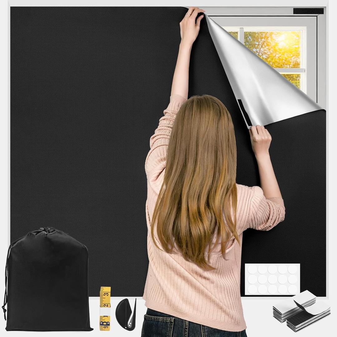 Lzerking 100% Black Out Window Cover 118" x 57" No Drill Window Blinds & Shades Portable Blackout Curtains for Bedroom, Nursery, Traveling