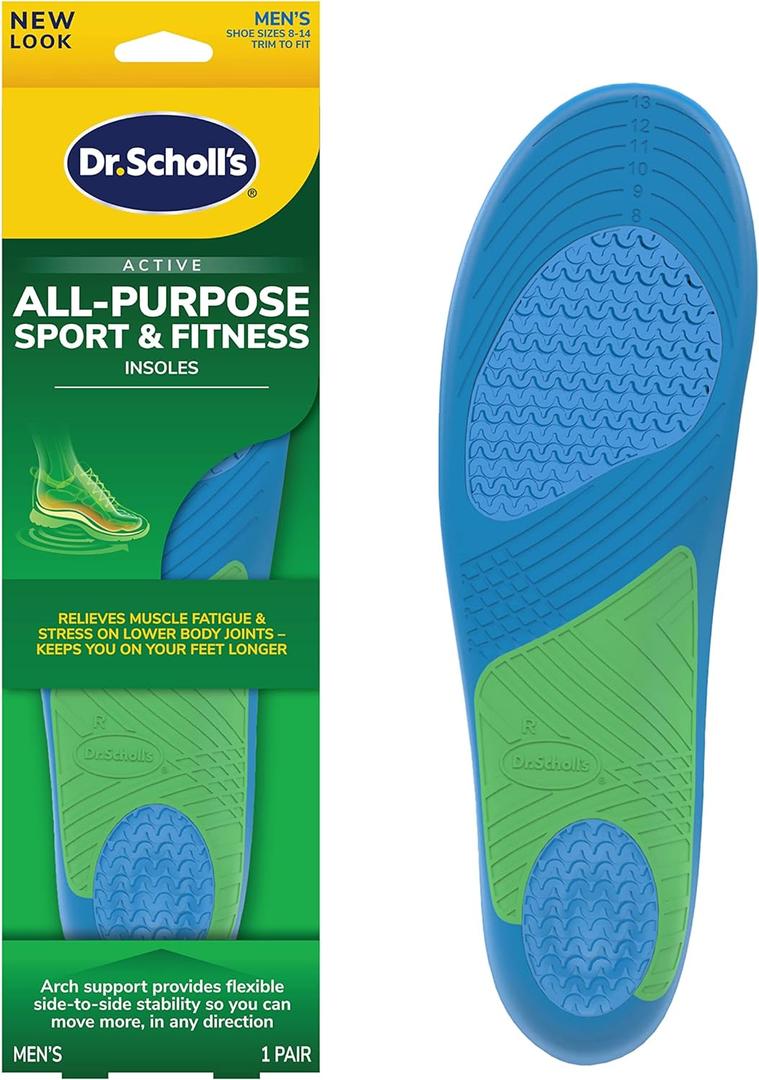 Dr. Scholls Sport Insoles - Superior Shock Absorption and Arch Support to Reduce Muscle Fatigue and Stress on Lower Body Joints for Men Size 8-14 (1 Pair (Pack of 1))