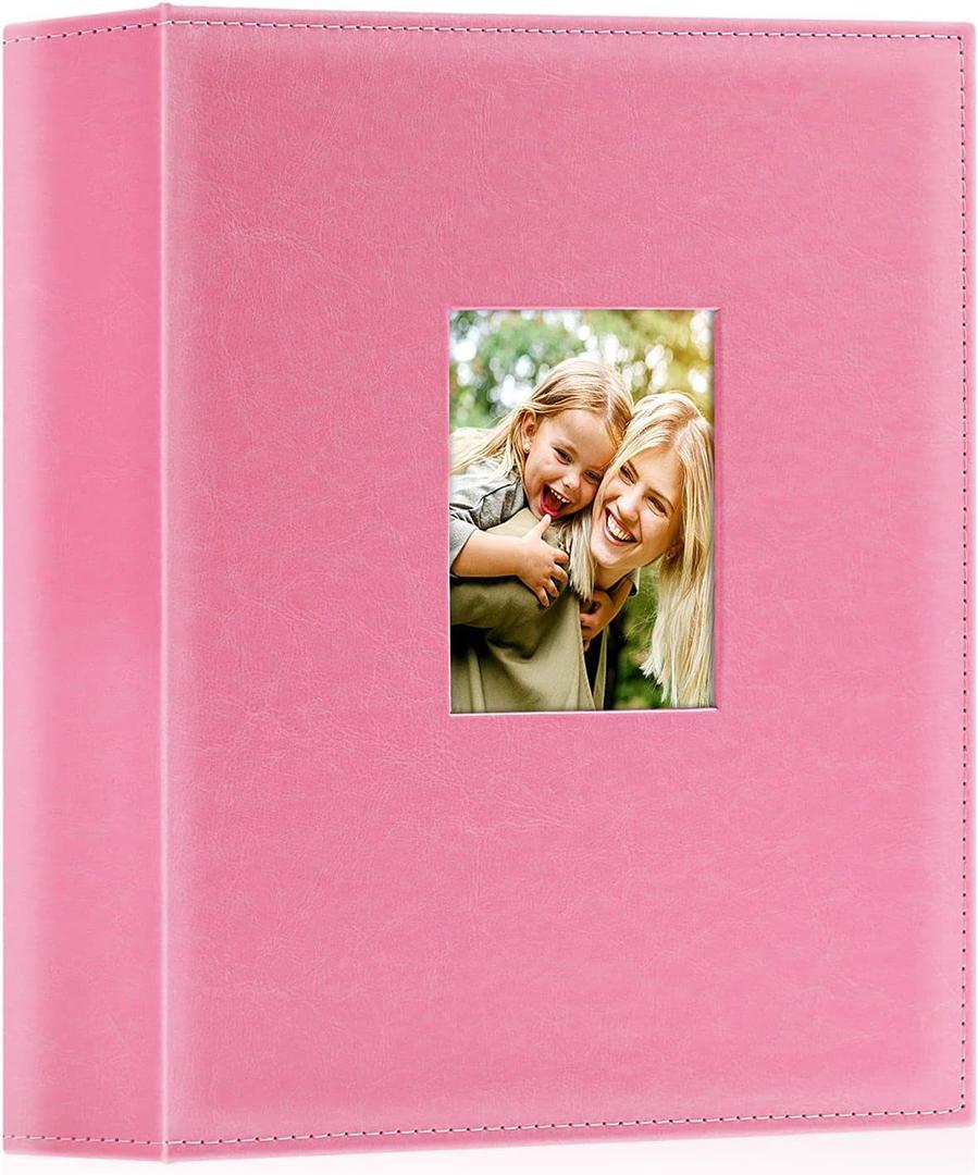 Ywlake Photo Album 4x6 400 Pockets, Leather Photo Albums Holds 400 Vertical Pictures Only Pink