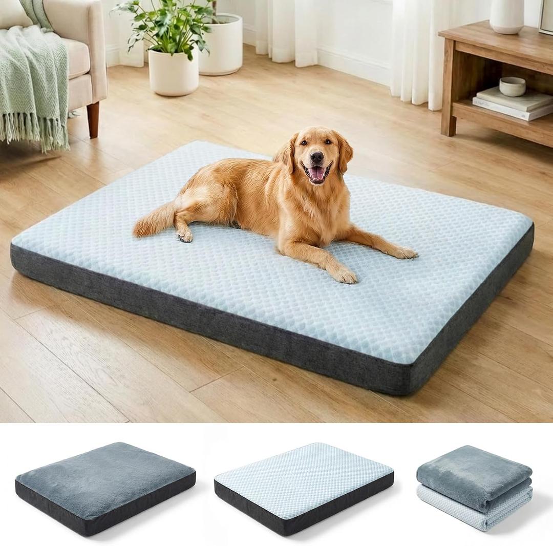 Dog Bed for Crate, Extra Large Cooling Mat for Dogs, Waterproof Dog Bed with Dual Surface Removable Washable Covers, 41 x 27 Inch Pet Bed with Egg Crate Foam