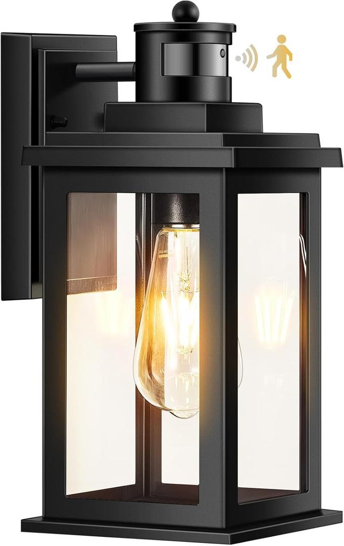 VIANIS Outdoor Motion Sensor Light, Black Exterior Lighting Fixtures Sconce, Anti-Rust Dusk to Dawn Outdoor Lighting, Waterproof Front Porch Light Lantern for Garage, Patio, Doorway, Anti-Rust, 1-Pack