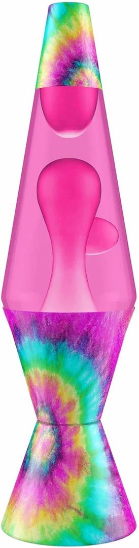 Pink and Tie Dye Spiral Lava Lamp | 14.5" Inches Tall | Aluminum Base and Cap with 25W Bulb Included | Classic/Vintage Liquid Motion Lamps | Multi-Colored Dynamic Blob Effects