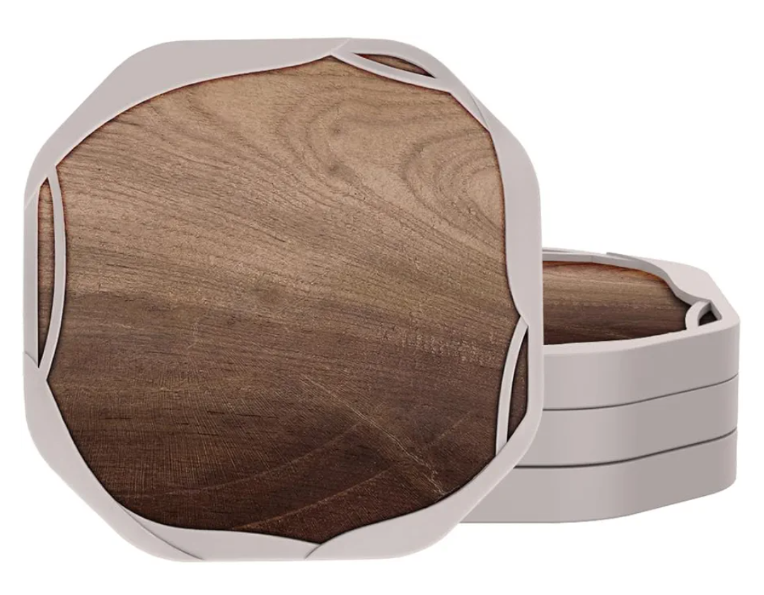 UMIRRO Absorbent Drink Coasters for Wooden Coffee Table, Rustic Country Farmhouse Silicone Cup Mats with Felt Pads for Tabletop Protection, Unbreakable, Easy to Clean, Brown Wood Texture, 4", 4 Pack