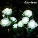 Anordsem Solar Garden Lights Outdoor: 10 Waterproof Fabric Roses 2 Pack - White LED Flower Decorations for Yard Patio Path Cemetery Grave - Mother 's Day Gift for Her Women Mom Wife
