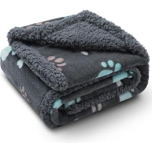 Luciphia Waterproof Pet Blankets for Couch Sofa Bed Cover Cat Liquid Pee Proof Washable Soft Fluffy Large Dog Blanket Reversible Furniture Protection Puppy Grey Paw Thicken Small 40" x 28"