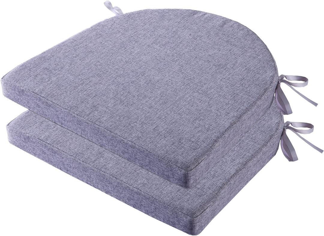 18 x 18 Inch Chair Pads for Dining Chairs Set of 2 with Ties Non Slip Washable Seat Cushion with Zipper Indoor Round Back Chair Cushions for Kitchen, Mid Grey