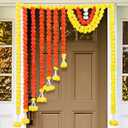 55 Inch Marigold Garland for Diwali Decoration Pooja Decoration Door Toran Set Door Hangings Decor Orange Garland for Diwali Day of The Dead Dia De Los Muertos Mexican Halloween Decor
