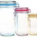 60Pcs 3 Color Mixed Food Saver Storage Bags Mason Jar Pattern Reusable Portable Stand Up Zipper Bags Snack Container Leakproof Package Bag Pouche for Travel Camping (20 yellow 20 Red 20 Blue)