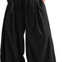ReachMe Womens Elastic High Waist Wide Leg Barrel Pants Flowy Baggy Balloon Trousers Summer Beach Pants Vacation Outfits (Black, S)
