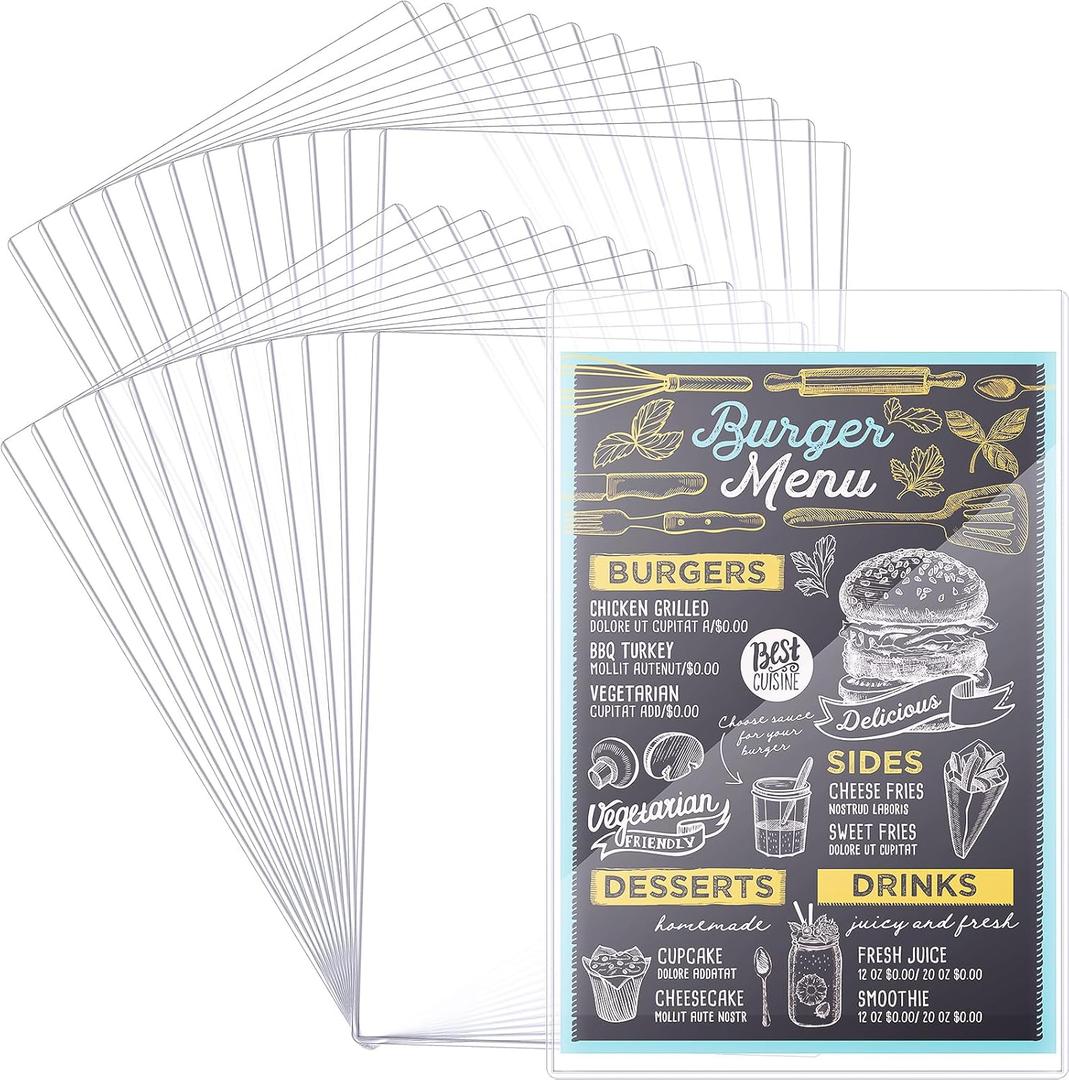 24 Pcs 11" x 17" Menu Cover, Rigid Print Protectors Double-Sided Clear Vinyl Menu Holder Heavy Duty Paper Sleeves Hard Plastic Poster Protector Sleeve for Page Sheet Photographs Document (24)