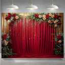 Red Rose and Gold Glitter Background Banner for Photo Booth, Birthday, Anniversary, Wedding (9x6FT)