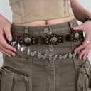 EMMIOL Y2K Belt for Women Star Studded Belt Vintage Gothic Grunge Punk Rock PU Leather Waistband (S:31''-39'' Fit Waist, Boho Brown)