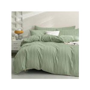 JELLYMONI Duvet Cover Queen Size Green - 3PCS Boho Striped Duvet Cover Set Microfiber Tufted Bohemian Textured Comforter Cover 9090in with Corner Ties & Zipper and 2 Pillowcases