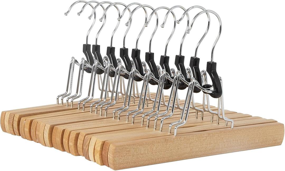Amazon Basics Sturdy Wooden Pants Hangers - Natural, 10-Pack