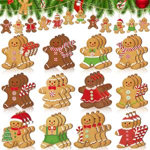 Ferraycle 36 Pcs Gingerbread Christmas Ornaments Christmas Tree Decorations 3 Inch Decorations Wooden Hanging Ornaments for Xmas Tree Home Kitchen Holiday Party Decor(Classic Style,Red)