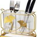 2-Compartment Transparent Silverware Organizer, Drip Tray, Suspended Utensil Caddy for Forks, Spoons, Knives, Elegant Cutlery Holder for Kitchen Countertop, Party Use