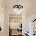 Small Black Crystal Chandeliers for Dining Room, 3-Tier 4 Lights Modern Chandelier Contemporary Luxury Top K9 Crystal Ceiling Pendant Light Fixture for Foyer Kitchen Bedroom Closet 14", Round D14''