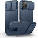 SURITCH for iPhone 16 Pro Max Case with Magnetic Camera Slide Cover and Adjustable Kickstand, Compatible with MagSafe, Shockproof Bumper Case Slim Protective Cover 6.9 Inch, Blue