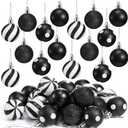 24 Pcs Christmas Black and White Ball Ornaments Hanging Glitter Shatterproof Balls Mini Plastic Christmas Tree Stripe Dot Ball Decorations for Holiday Party Decor, 1.57 Inch