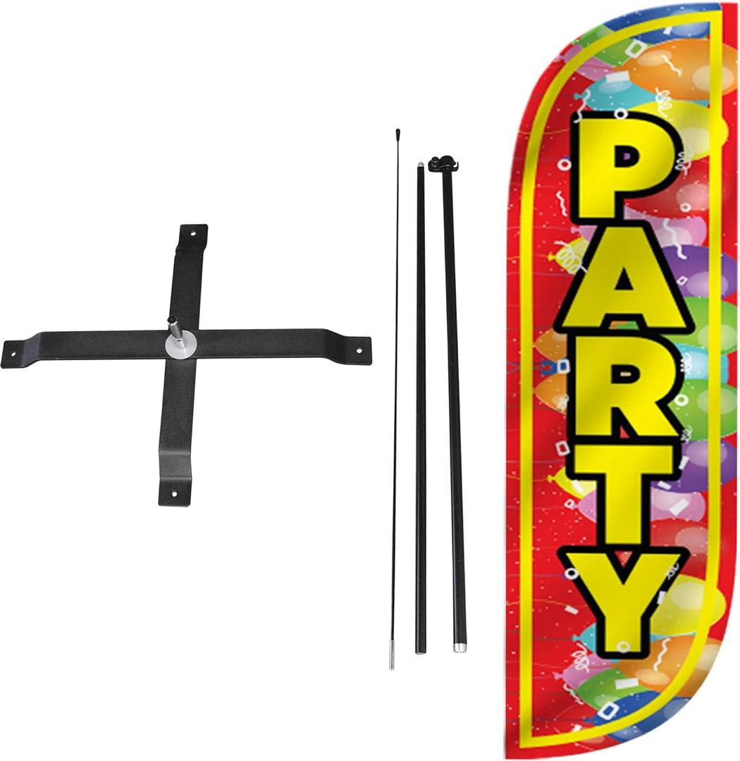 LookOurWay Feather Flag Set - 5ft Tall Advertising Banner Flag with Pole Kit and X-Stand for Business Promotion - Party Balloons