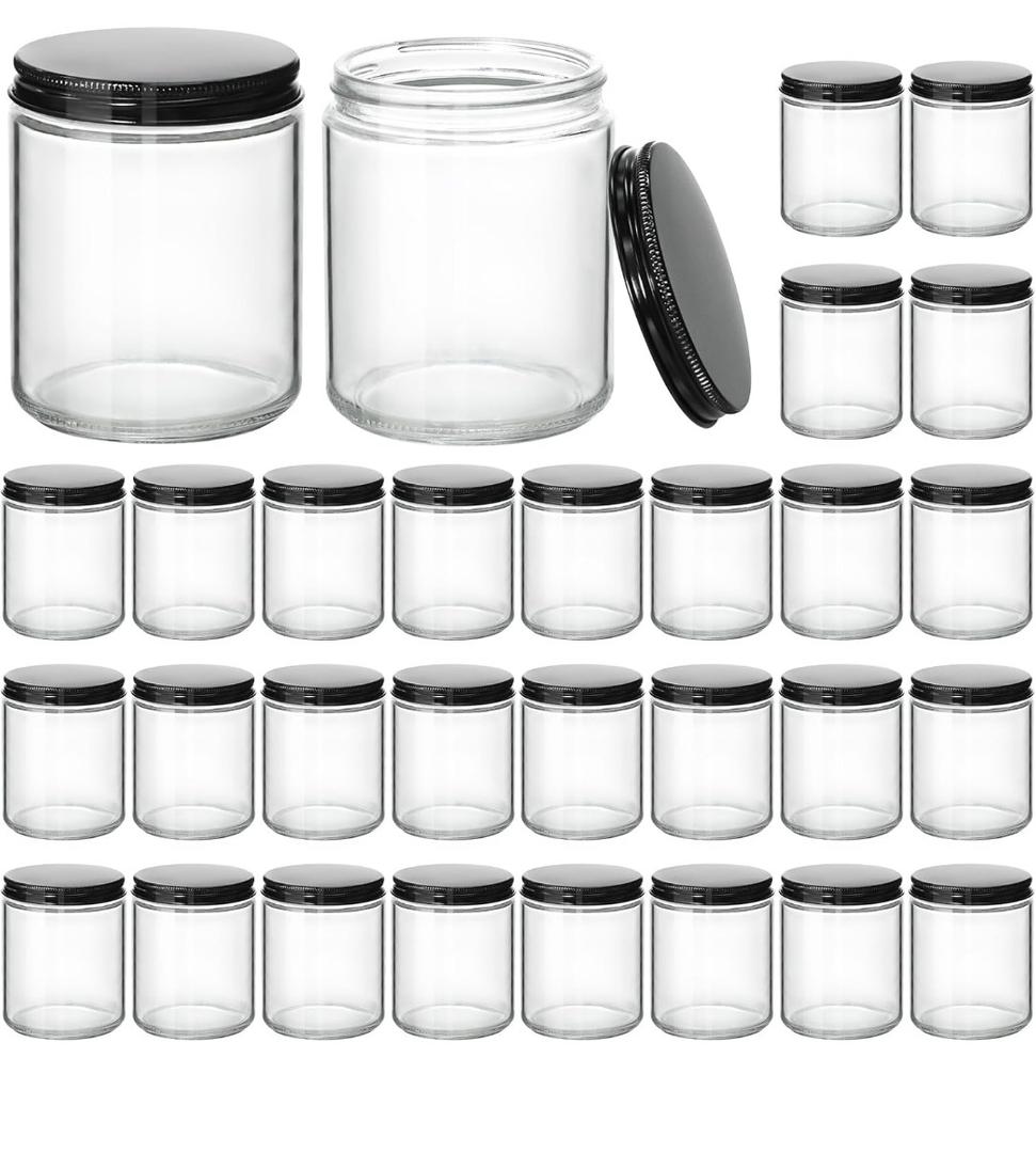 EYWING 30Pack 8oz Candle Jars with Lids, Clear Glass Jars with Black Metal Lids, Empty Jar for Candle Making, Powders, Cream, Clear 