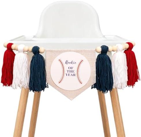 Baseball Highchair Banner 1st Birthday - Rookie of the Year High Chair Banner, Sports First Birthday Party Supplies for Cake Smash, Photo Prop