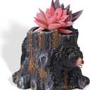 5 Inch Black Bear Succulent Planter - Small Resin Tree Stump Flower Pot with Drainage Hole, Cute Animal Container for Cactus, Indoor Desktop Decor Gift