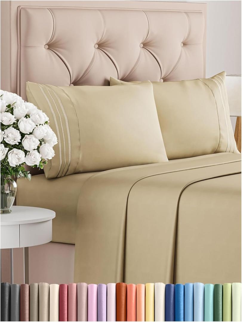 Cal King Size 4 Piece Sheet Set - Comfy Breathable & Cooling Bed Sheets Set - Hotel Luxury Bedding for Women, Men, Kids & Teens - Deep Pockets, Easy-Fit, Super Soft & Wrinkle Free - Oeko-Tex - Beige (California King, 14 - Beige)
