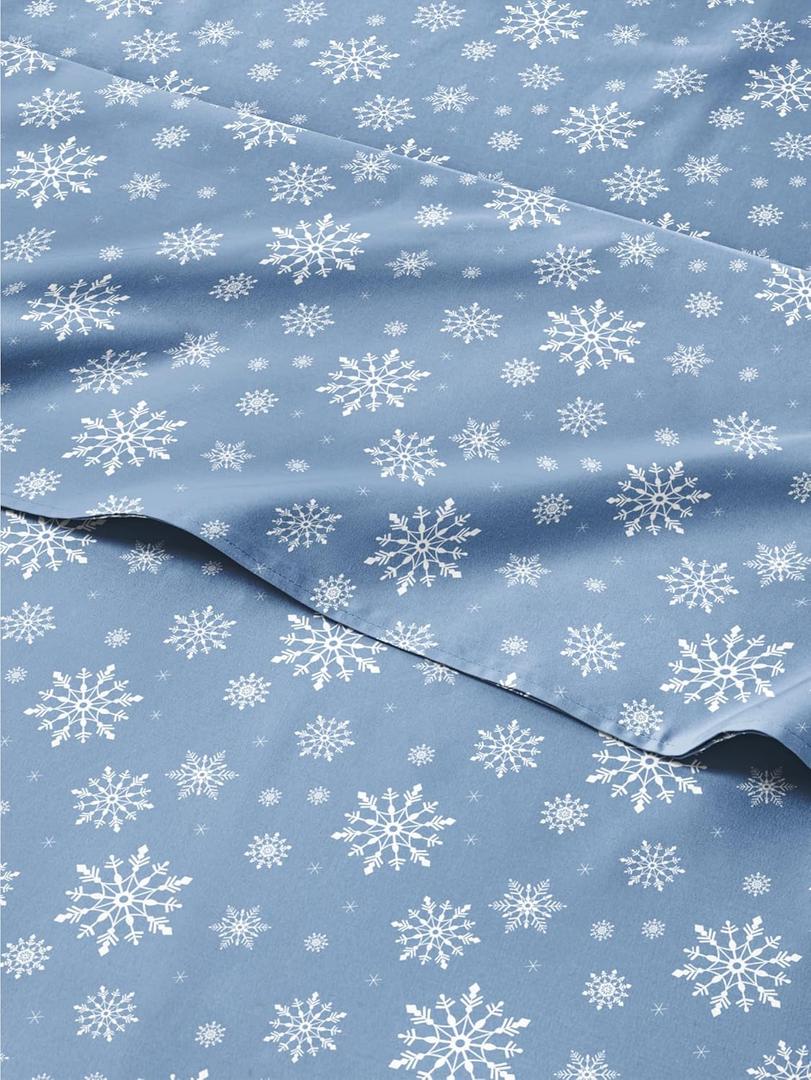 Cal King Christmas Blue Snowflakes Sheet Set - Holiday Xmas Pattern Bedding Set - Deep Pockets - Snug Fit - 4 Piece - Wrinkle Free - Comfy Festive Winter - Holiday Sheets for Women, Men, Kids & Teens