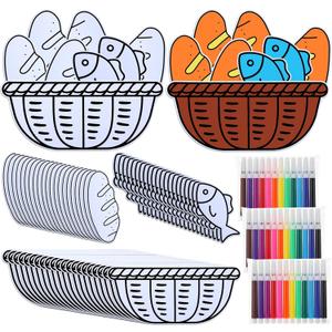 Sotiff 36 Set Fish and Loaves Craft for Sunday School Activities DIY Bible Story Coloring Craft Reinforcing Jesus Feeding 5000 Story Teaching Supplies for Religious Party Church Event VBS Holiday Gift