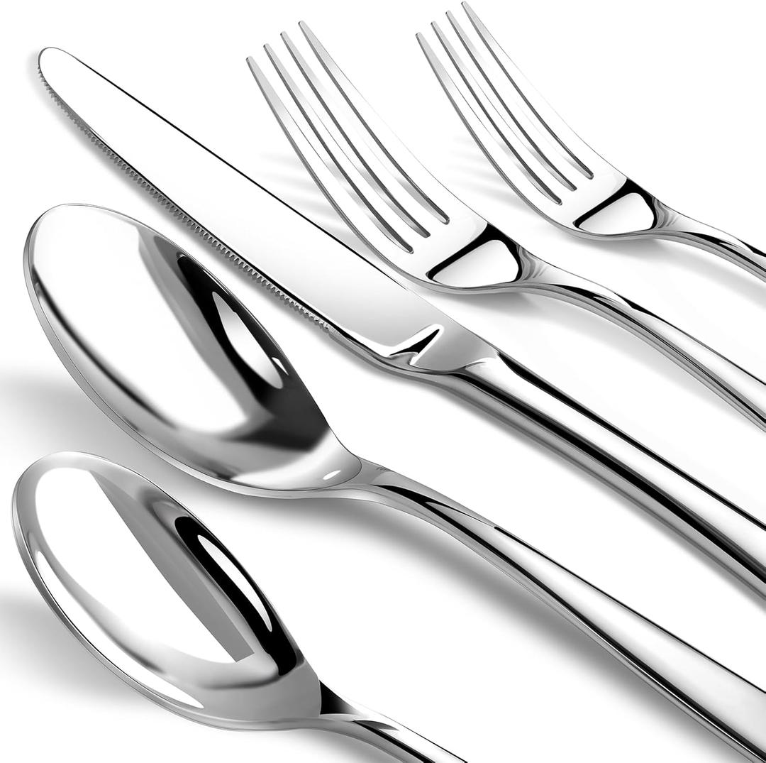 Silverware Set for 8, Heavy Duty Stainless Steel Cutlery Set Flatware Set,40 Piece Premium Silverware, Mirror Polished Modern Cutlery include Fork Knife Spoon Set,Dishwasher Safe